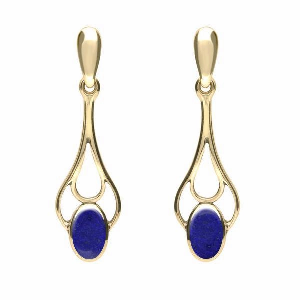 9ct Yellow Gold Lapis Lazuli Spoon Drop Earrings