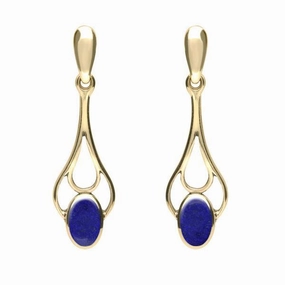 9ct Yellow Gold Lapis Lazuli Spoon Drop Earrings