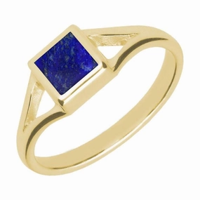 9ct Yellow Gold Lapis Lazuli Square Split Shoulder Ring