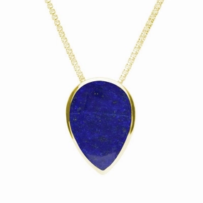 9ct Yellow Gold Lapis Lazuli Upside Down Pear Necklace