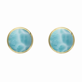 9ct Yellow Gold Larimar 6mm Classic Medium Round Stud Earrings