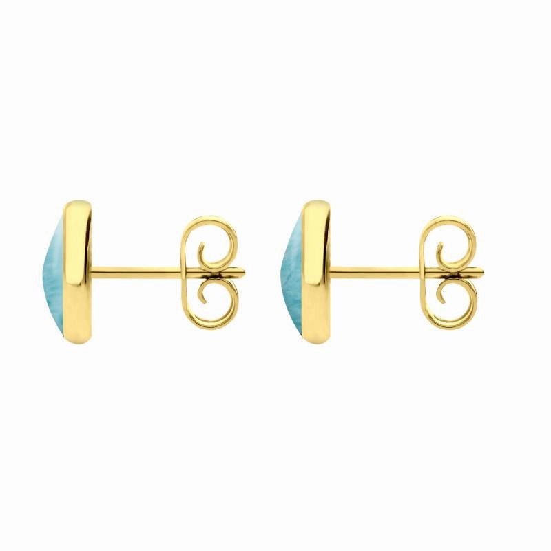 9ct Yellow Gold Larimar 8mm Classic Large Round Stud Earrings