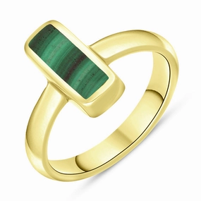 9ct Yellow Gold Malachite Dinky Oblong Ring