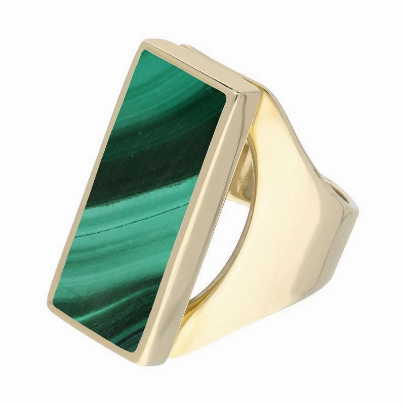 9ct Yellow Gold Malachite Medium Oblong Ring