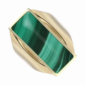 9ct Yellow Gold Malachite Medium Oblong Ring