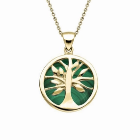 9ct Yellow Gold Malachite Small Round Tree of Life Necklace