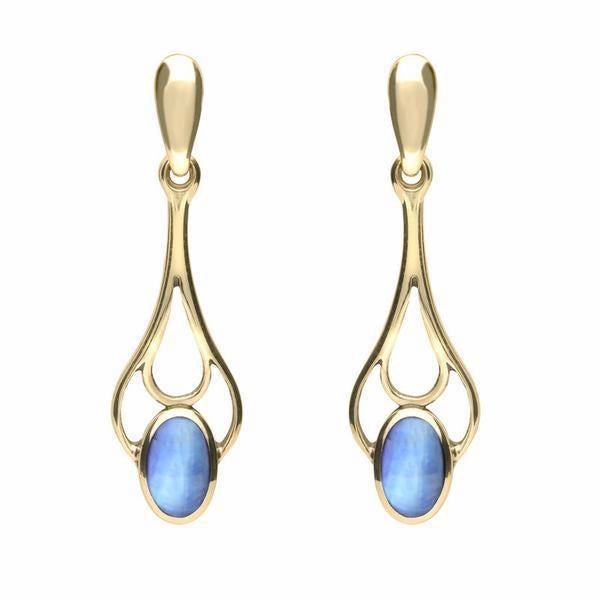 9ct Yellow Gold Moonstone Spoon Drop Earrings