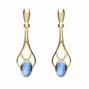 9ct Yellow Gold Moonstone Spoon Drop Earrings