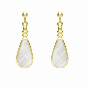 9ct Yellow Gold Mother of Pearl Bottle Top Pear Drop Earrings