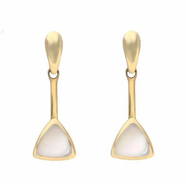 9ct Yellow Gold Mother of Pearl Curved Triangle Drop Earrings