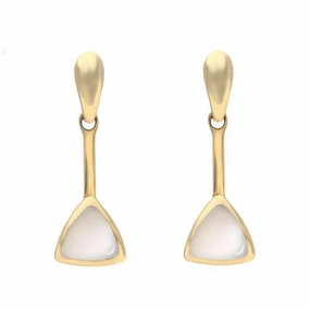 9ct Yellow Gold Mother of Pearl Curved Triangle Drop Earrings