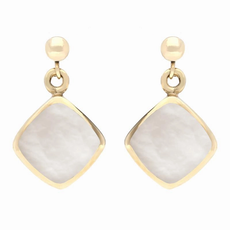9ct Yellow Gold Mother of Pearl Cushion Drop Earrings