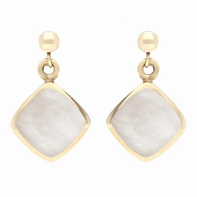 9ct Yellow Gold Mother of Pearl Cushion Drop Earrings