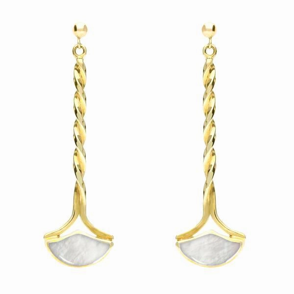 9ct Yellow Gold Mother of Pearl Drop Twist Fan Stud Earrings