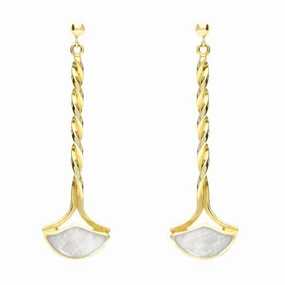 9ct Yellow Gold Mother of Pearl Drop Twist Fan Stud Earrings