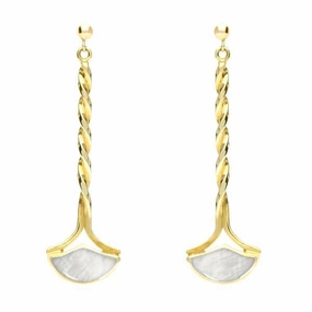 9ct Yellow Gold Mother of Pearl Drop Twist Fan Stud Earrings