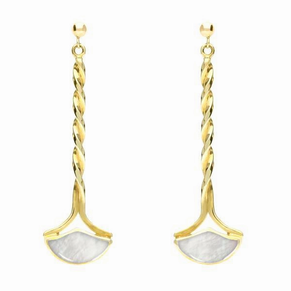 9ct Yellow Gold Mother of Pearl Drop Twist Fan Stud Earrings