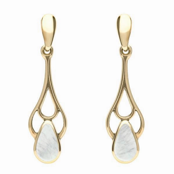 9ct Yellow Gold Mother of Pearl Pear Spoon Earrings