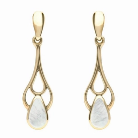 9ct Yellow Gold Mother of Pearl Pear Spoon Earrings