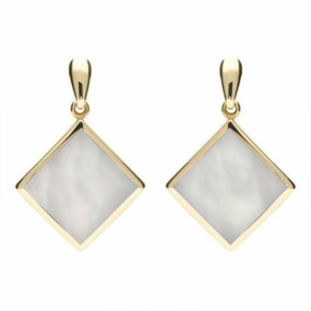 9ct Yellow Gold Mother of Pearl Rhombus Drop Earrings
