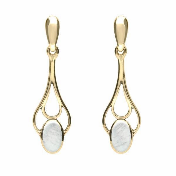 9ct Yellow Gold Mother of Pearl Spoon Drop Earrings