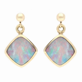 9ct Yellow Gold Opal Cushion Drop Earrings