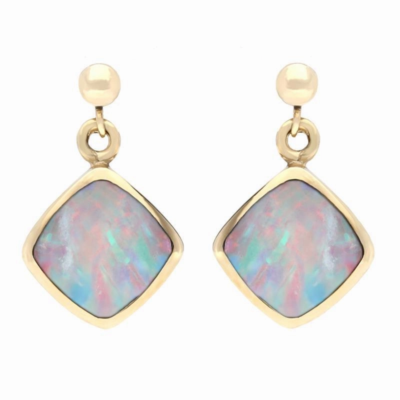 9ct Yellow Gold Opal Cushion Drop Earrings