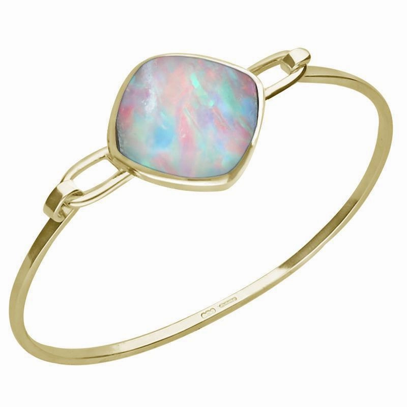 9ct Yellow Gold Opal Cushion Shaped Bangle