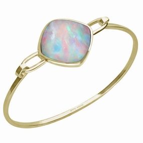 9ct Yellow Gold Opal Cushion Shaped Bangle