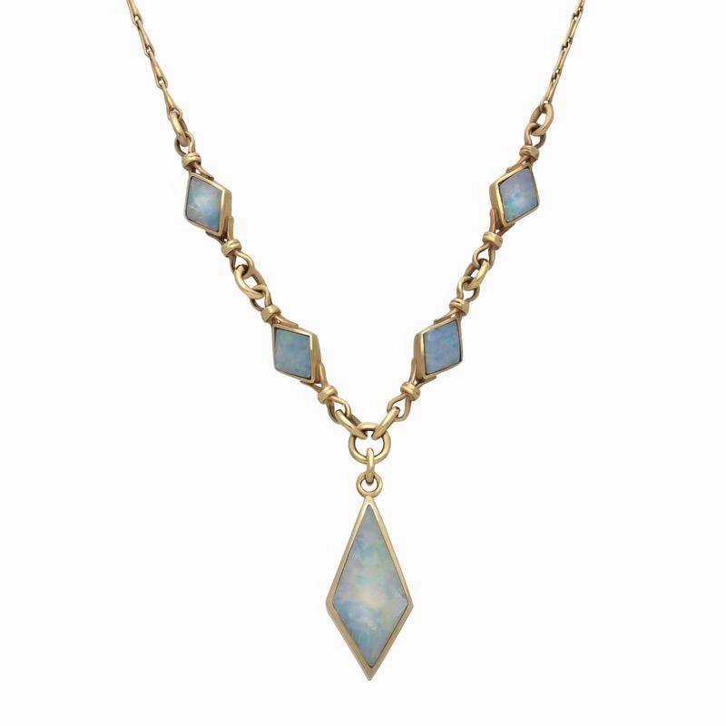 9ct Yellow Gold Opal Dinky Diamond Shaped Necklace