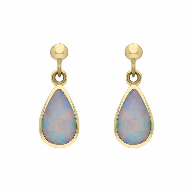 9ct Yellow Gold Opal Drinky Tear Shaped Drop Earrings