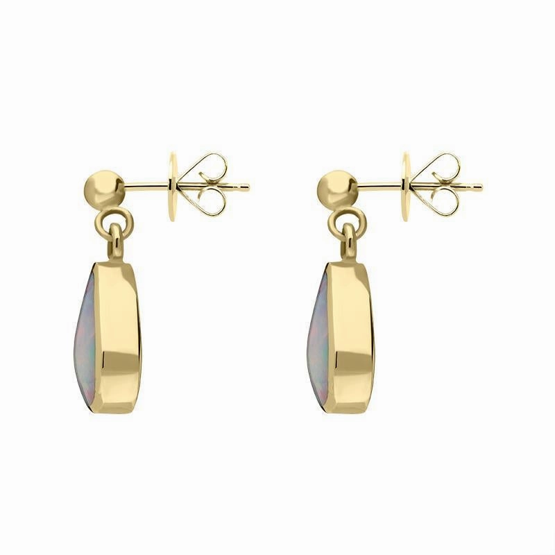 9ct Yellow Gold Opal Drinky Tear Shaped Drop Earrings