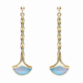 9ct Yellow Gold Opal Drop Twist Fan Earrings