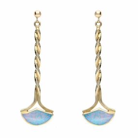 9ct Yellow Gold Opal Drop Twist Fan Earrings