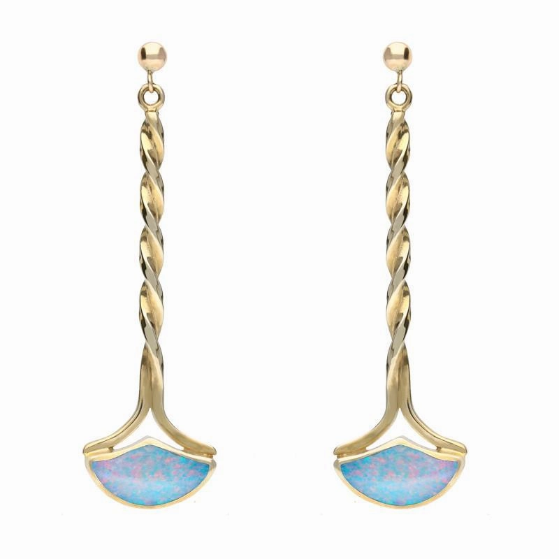 9ct Yellow Gold Opal Drop Twist Fan Earrings