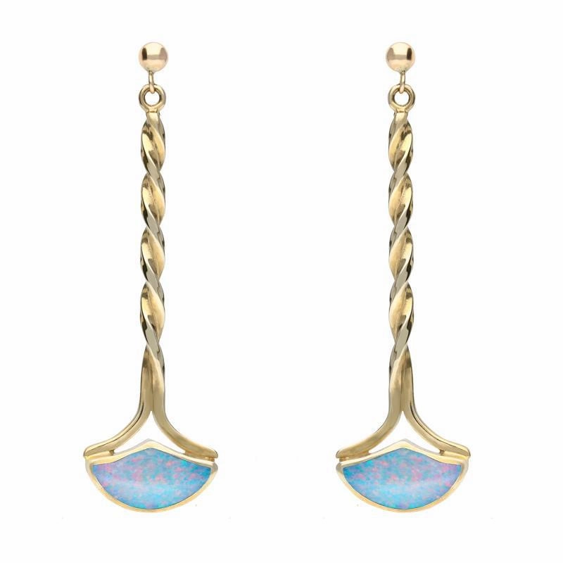 9ct Yellow Gold Opal Drop Twist Fan Earrings