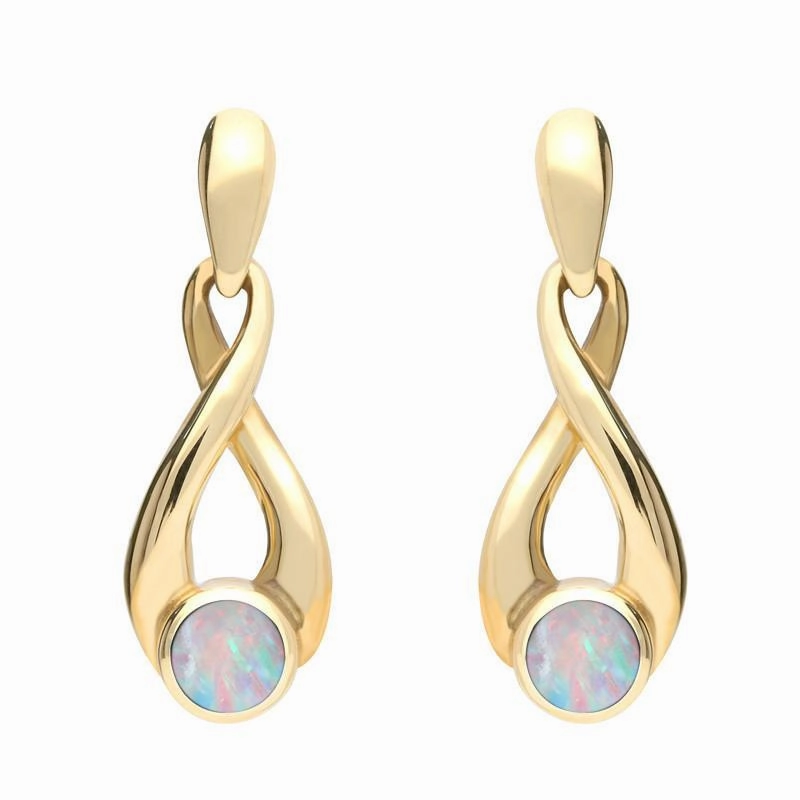 9ct Yellow Gold Opal Eternity Loop Drop Earrings