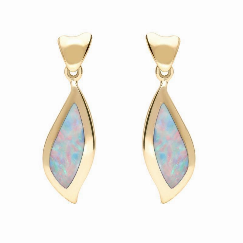 9ct Yellow Gold Opal Leaf Shape Earrings