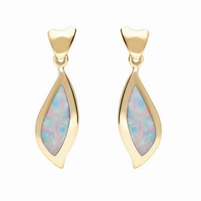 9ct Yellow Gold Opal Leaf Shape Earrings