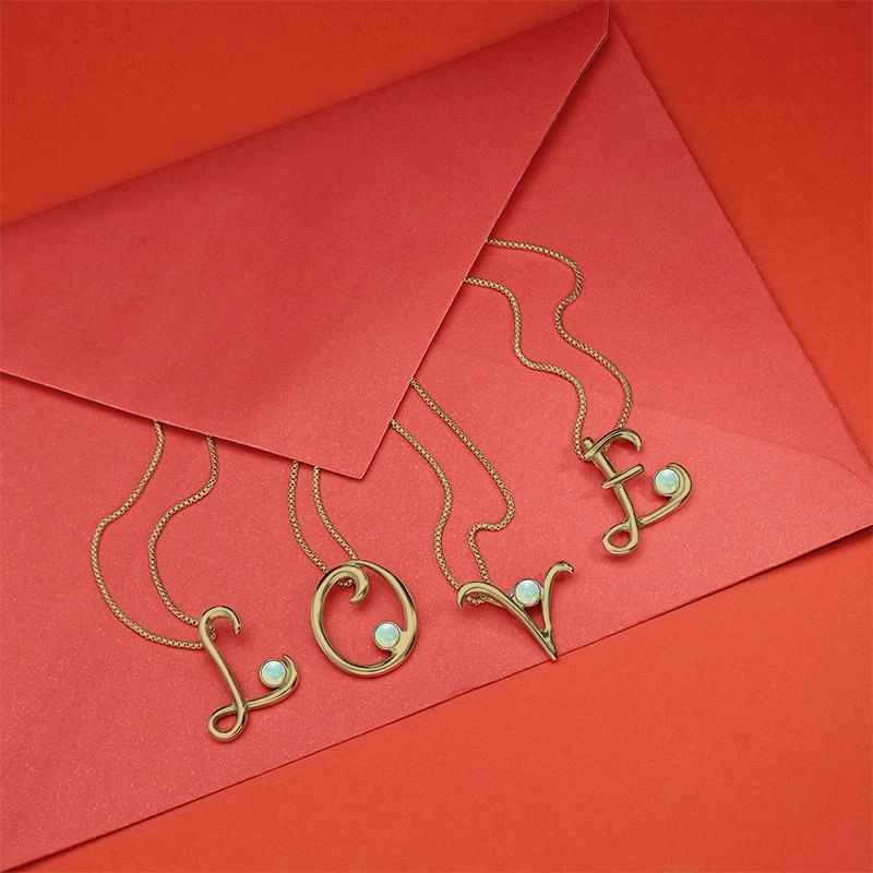 9ct Yellow Gold Opal Love Letters Initial A Necklace