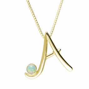 9ct Yellow Gold Opal Love Letters Initial A Necklace