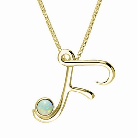9ct Yellow Gold Opal Love Letters Initial F Necklace