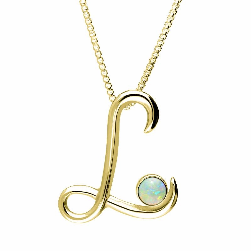 9ct Yellow Gold Opal Love Letters Initial L Necklace