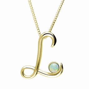 9ct Yellow Gold Opal Love Letters Initial L Necklace