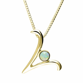 9ct Yellow Gold Opal Love Letters Initial V Necklace