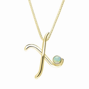 9ct Yellow Gold Opal Love Letters Initial X Necklace