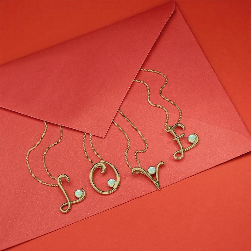 9ct Yellow Gold Opal Love Letters Initial X Necklace