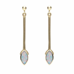 9ct Yellow Gold Opal Marquise Long Drop Earrings