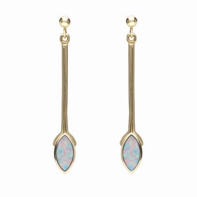 9ct Yellow Gold Opal Marquise Long Drop Earrings