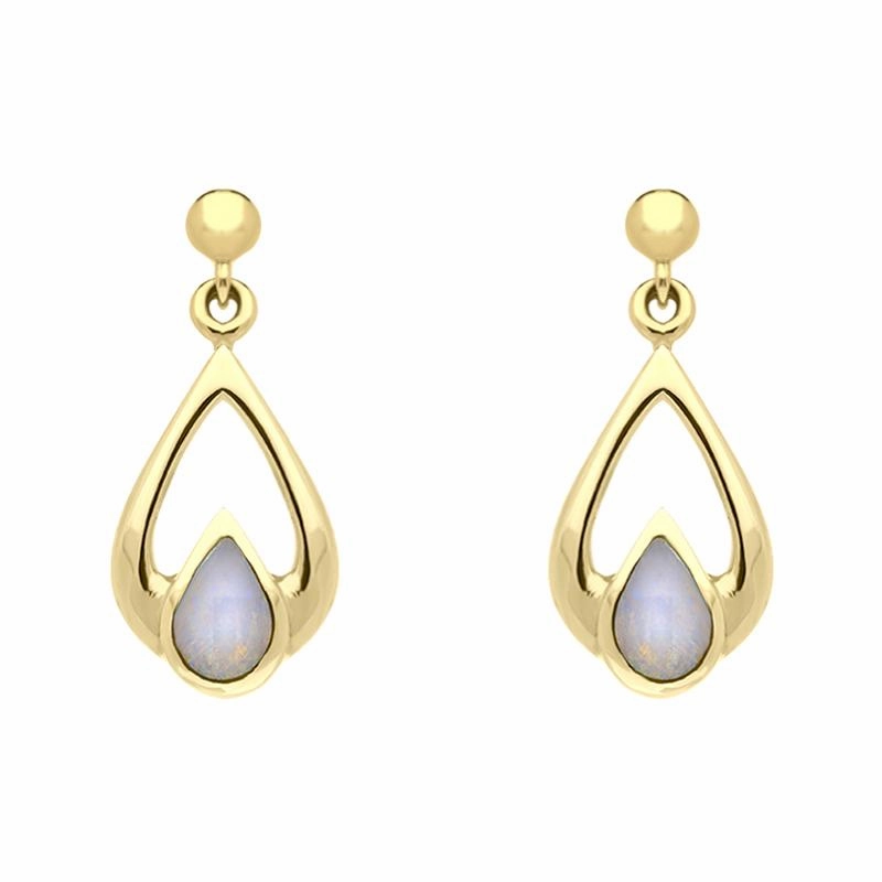 9ct Yellow Gold Opal Pear Tear Drop Earrings